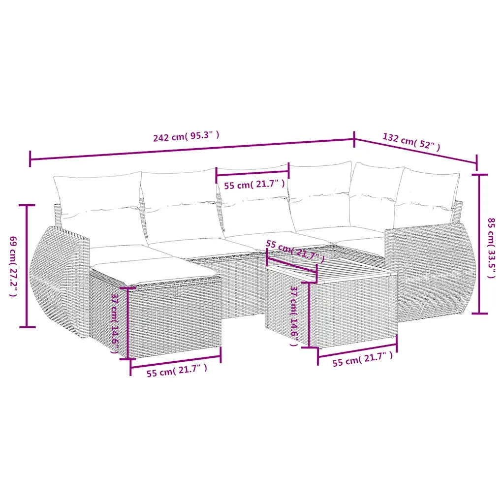 Set Divani da Giardino 7 pz con Cuscini Beige in Polyrattan 3265062