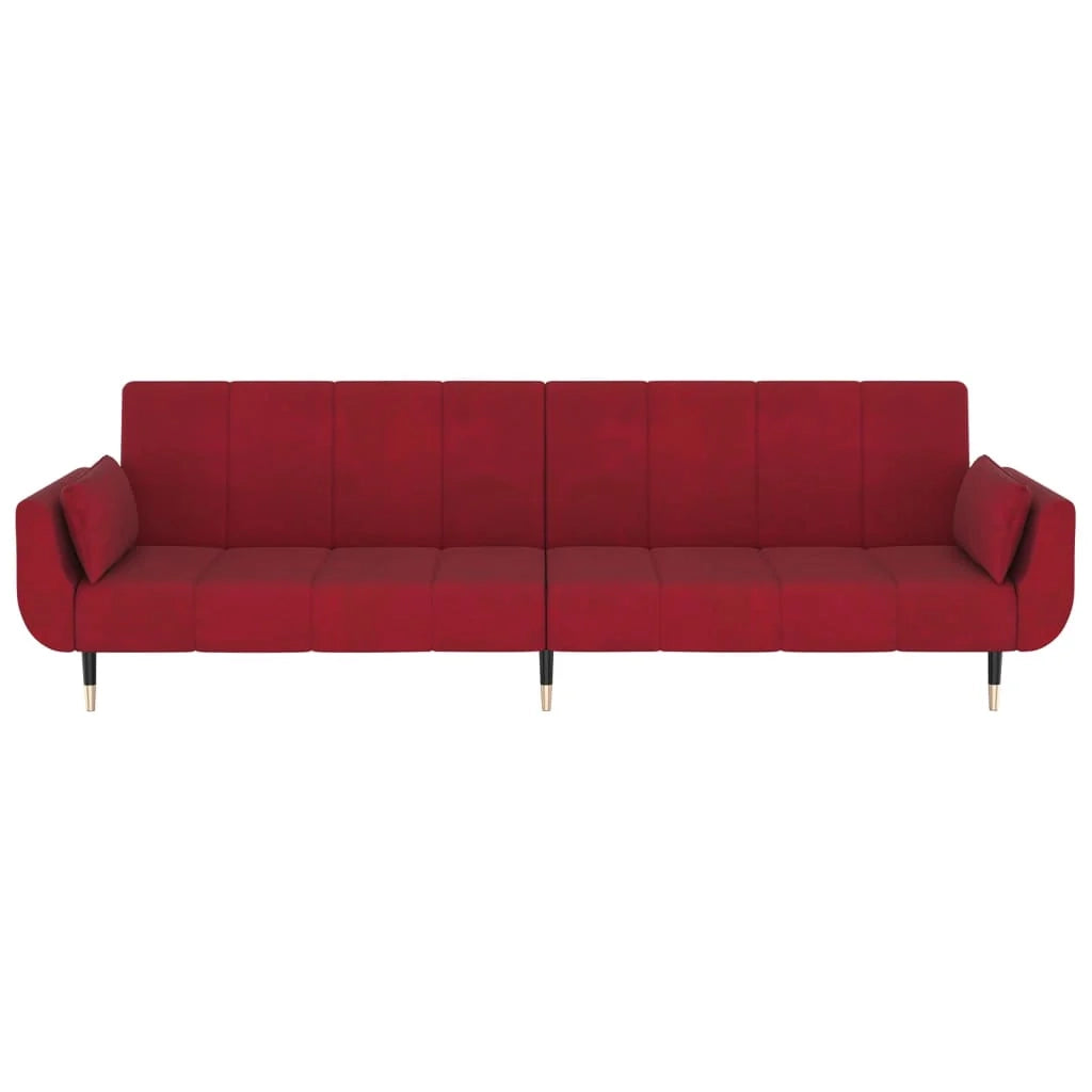 Divano letto a 2 posti letto trasformabile per gli ospiti in soggiorno divano letto letto pieghevole per soggiorno casa da interno sedute e due cuscini velluto rosso bordeaux 02_0019560