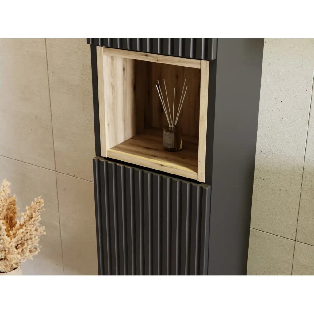 Colonna da bagno VANO – 2 porte + 1 nicchia – Nero opaco – L30 × P25 × H140 cm – Da appendere