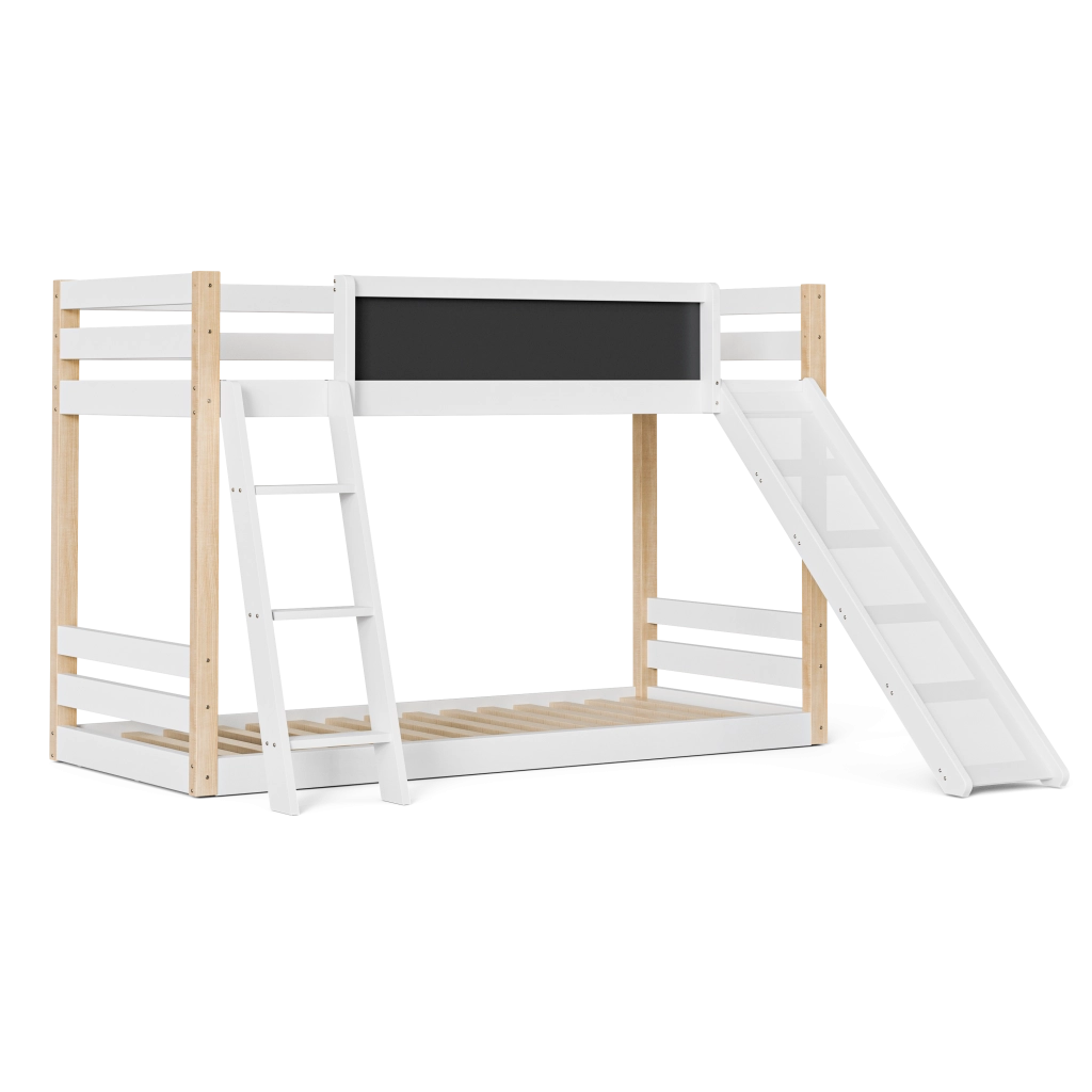 Letto a castello per bambini con scivolo e scala - Zephmum- Struttura stabile in legno, 4 lati protetti, certificato eco 747