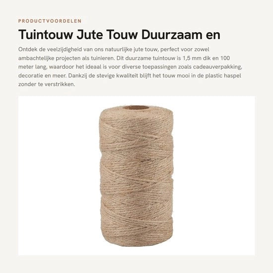 Tessuto di juta 100m - 1,5 mm - Corda per giardinaggio - Materiale ecologico - Artigianato - Imballo regalo - Giardinaggio