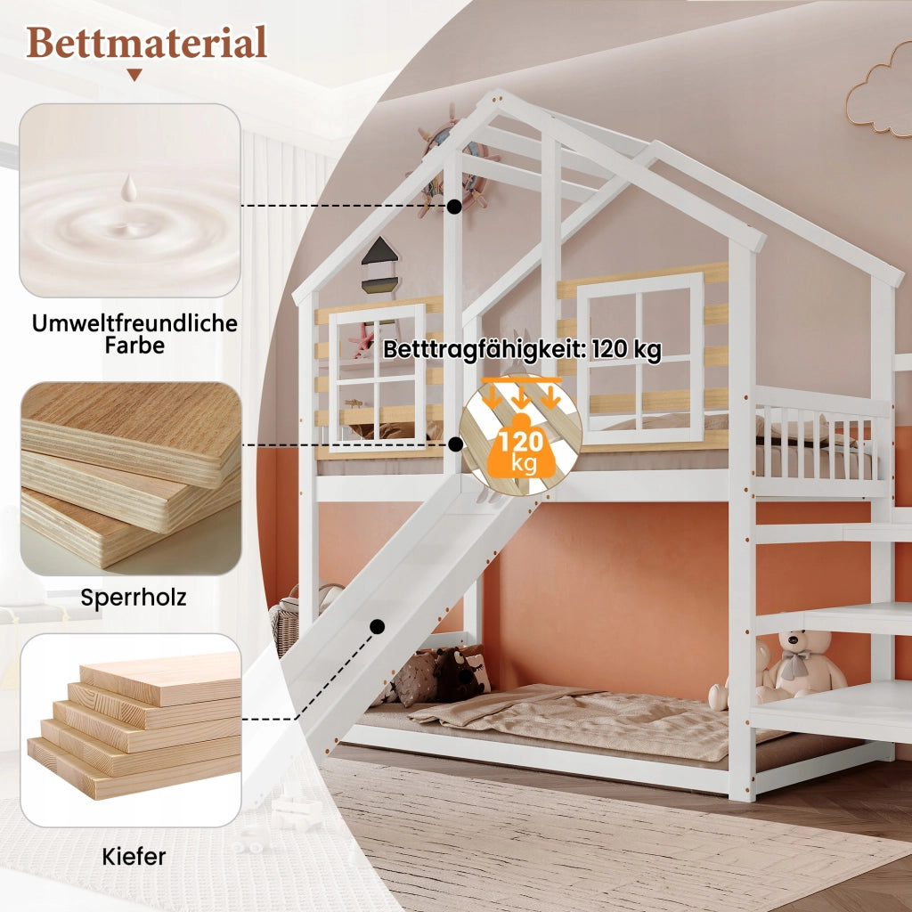 Letto a castello in legno bianco - Xylo - 90x200 con finestra