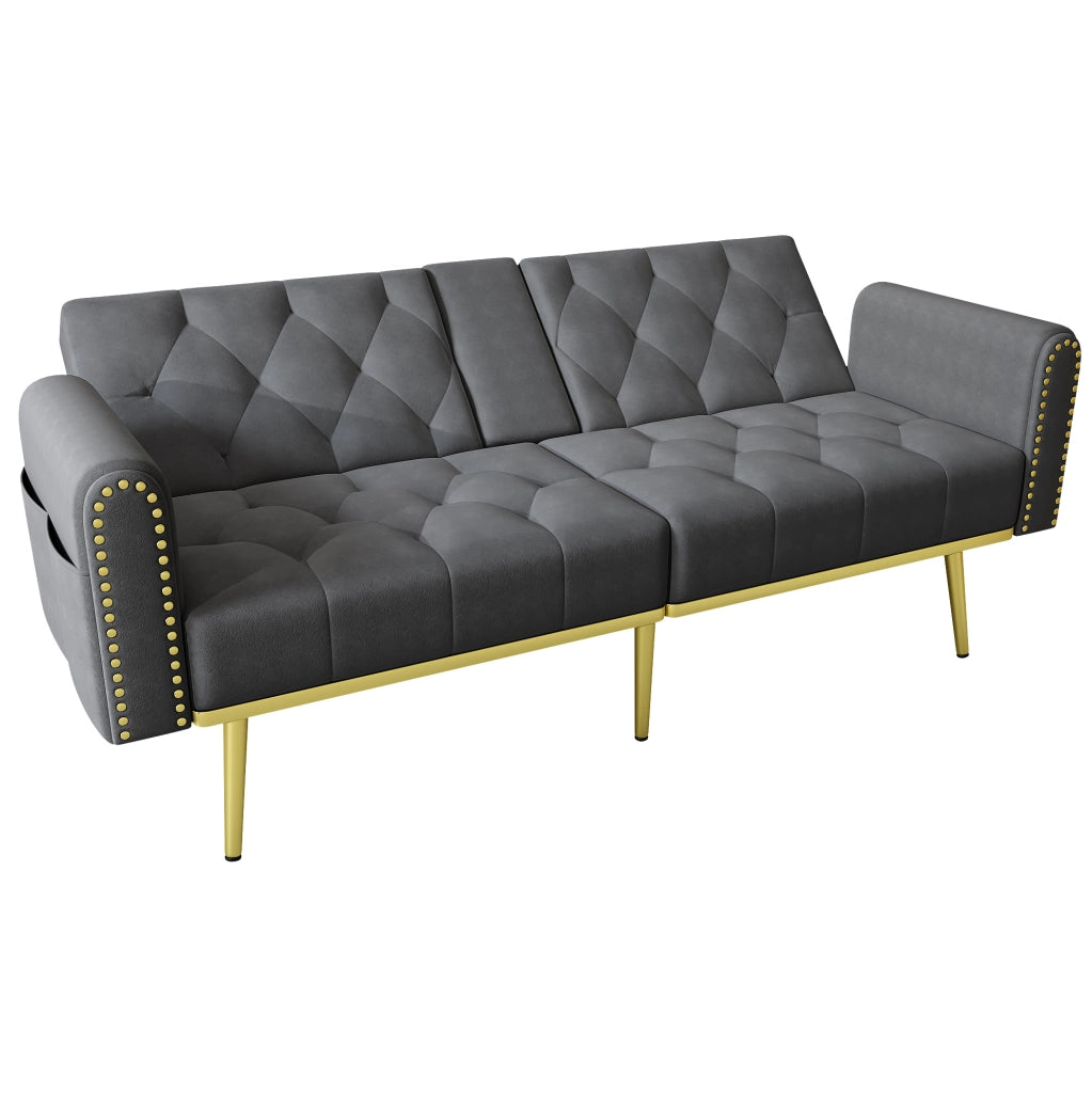 Divano letto 175x80x73.5 cm con schienale regolabile a 3 angoli in velluto grigio