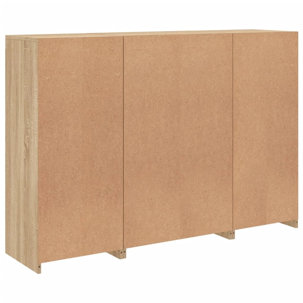 Buffet credenza cassettiera armadio mobile contenitore organizer per cucina soggiorno salotto con luci a LED 3 pezzi legno ingegnerizzato Sonoma marrone 02_0037217