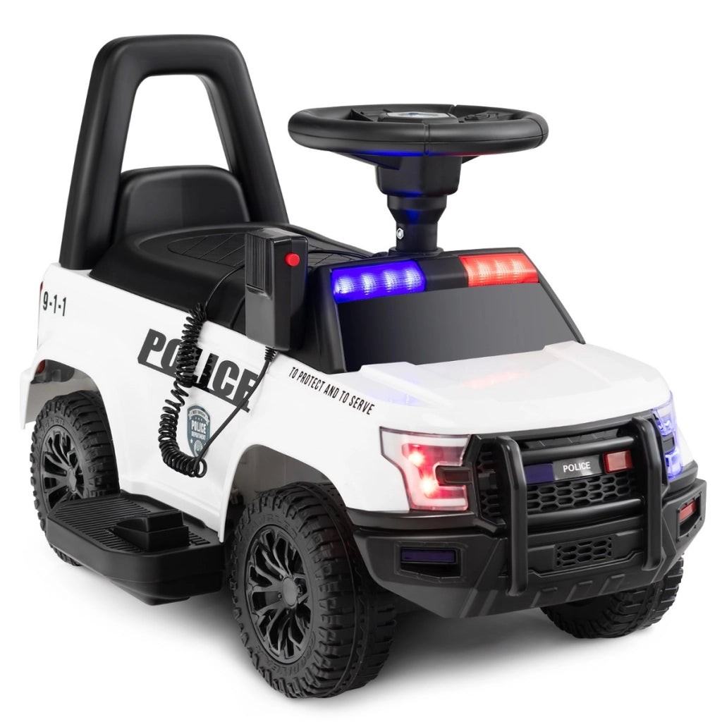 Auto della polizia giocattolo alimentata a batteria, Cavalcabile per bambini con megafono laterale clacson Bianco