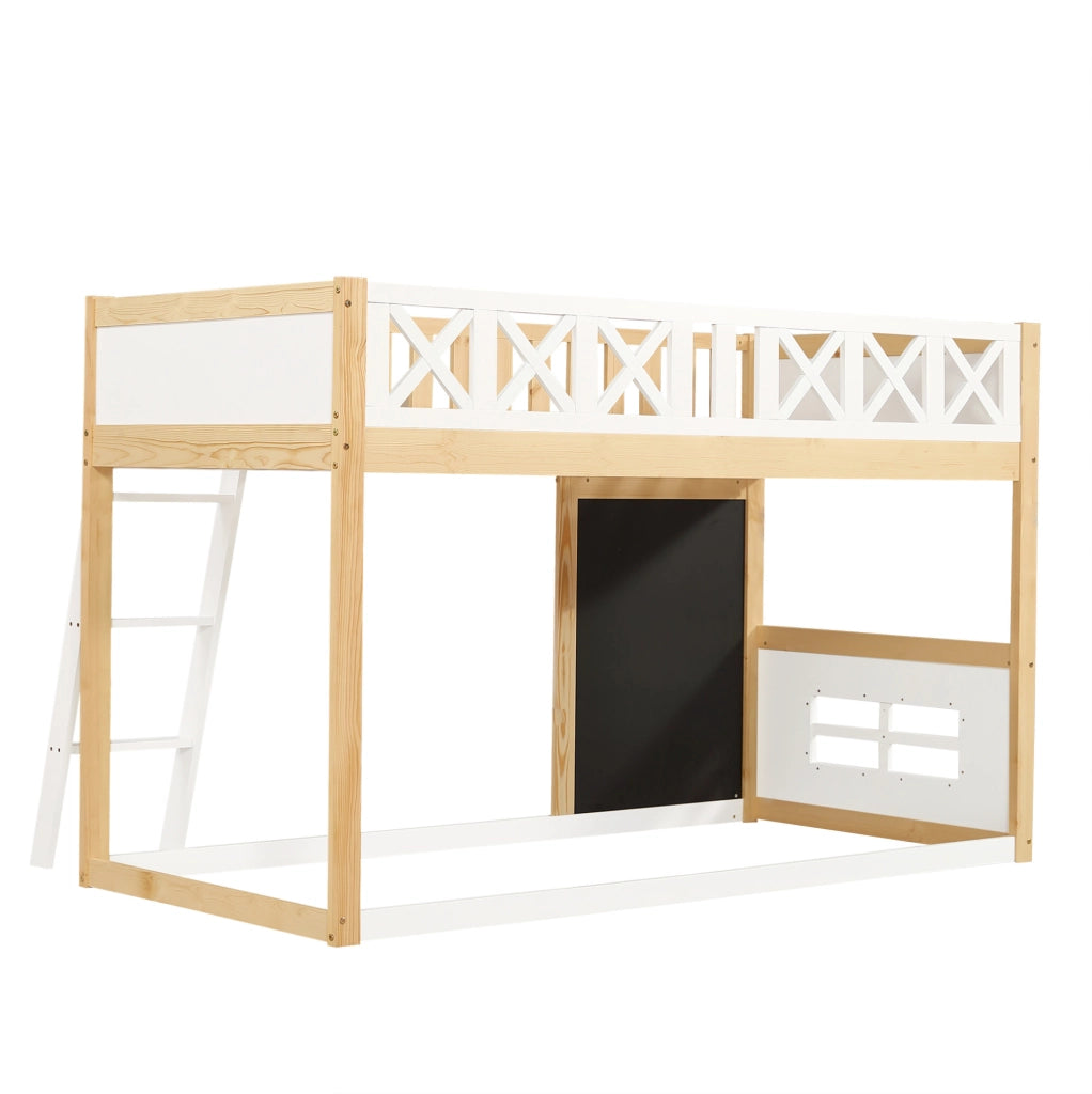 Letto a soppalco per bambini 90x200 cm in pino e MDF bianco con contenitore -
