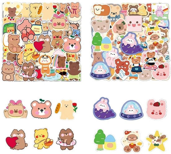 Sticker acqua resistente 100 pezzi - Decorazioni per bagagli/biciclette/pc - Sticker PVC autoadesivo - Decorazioni a tema cartoon - Sticker orso - Decorazioni per viaggi e tempo libero