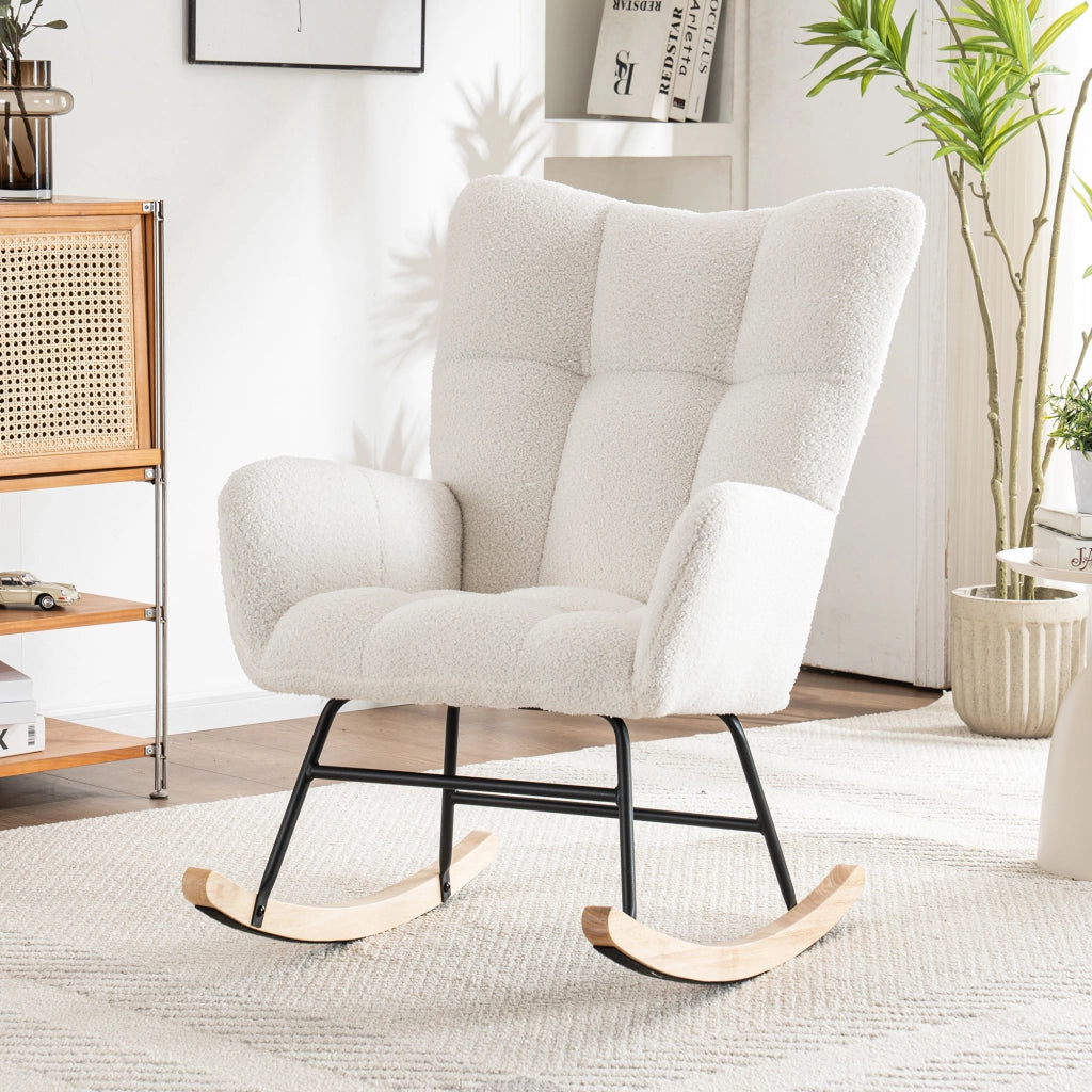 Sedia a dondolo ergonomica - Zephmum- 92x65 cm - Bianco - Con poggiapiedi, telaio in legno di gomma, portata 250 lbs