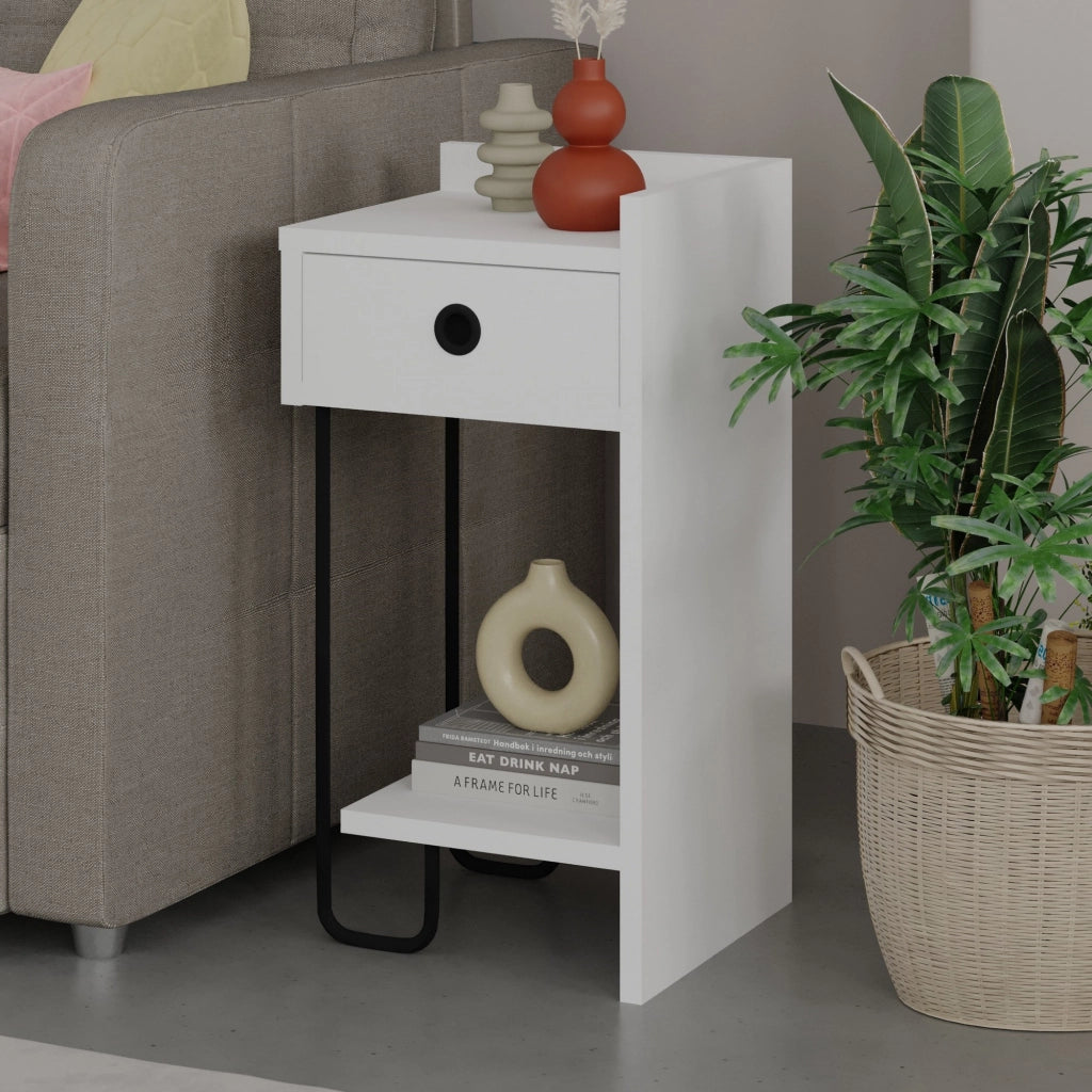 Comodino diritto in legno "Sirius" - 32 x 30 x 61 cm - Bianco