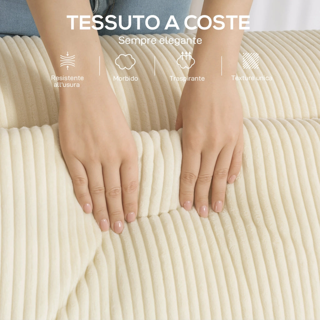 Divano 3 Posti Modulare con Seduta Profonda, Braccioli Larghi e 2 Cuscini in Velluto a Coste, Beige