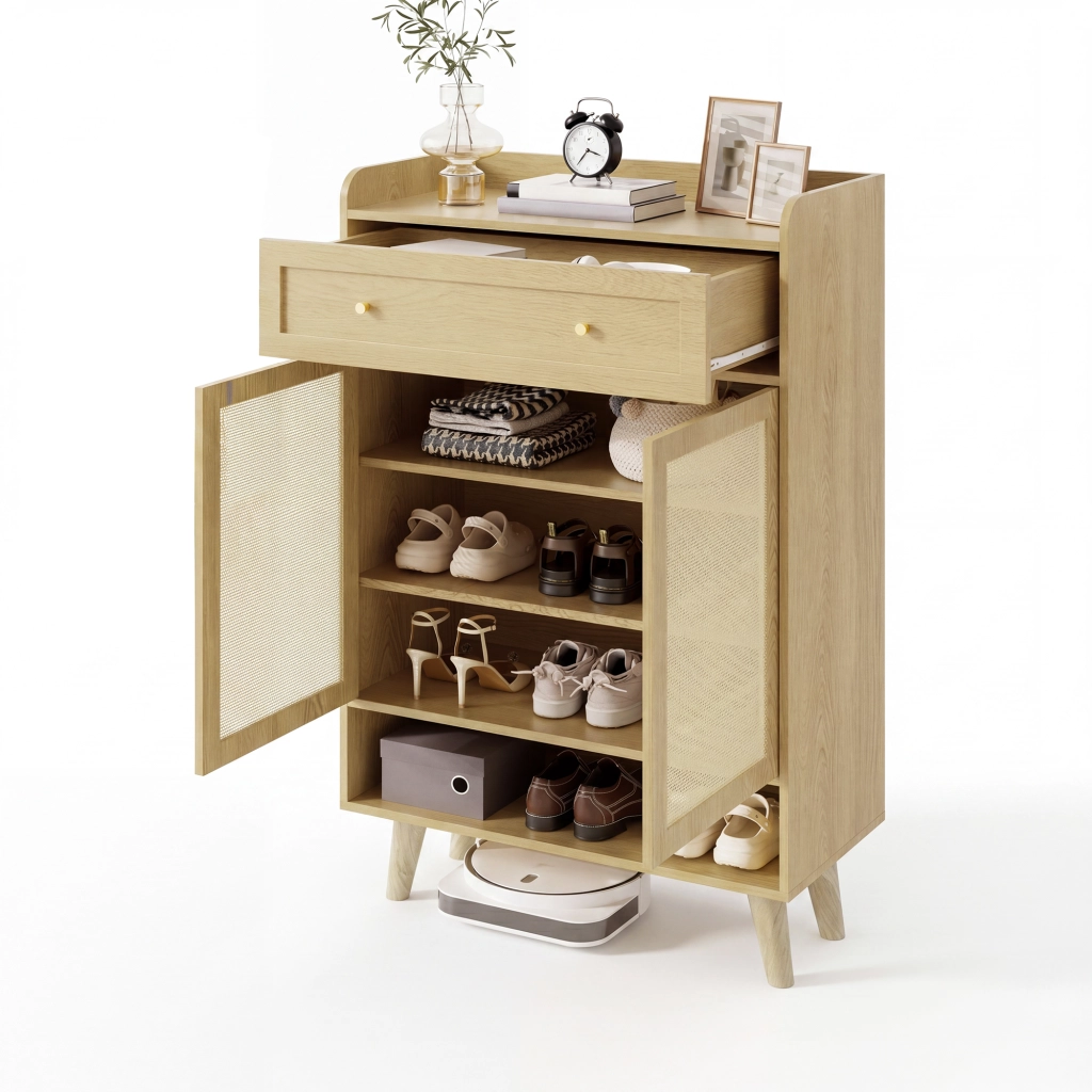 Scarpiera moderna con 2 ante, 1 cassetto e ripiani regolabili, 80 ¡Á 105 ¡Á 35 cm, Light Oak