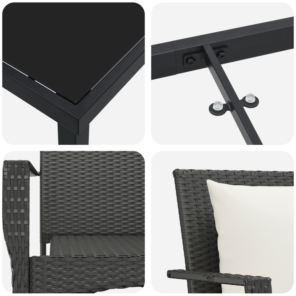 Set da Pranzo da Giardino 5 Pezzi con Cuscini in Polyrattan Nero