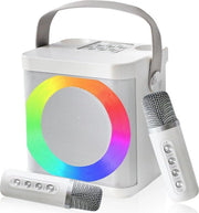 Impianto Karaoke - Macchina Karaoke con altoparlante Bluetooth portatile con 2 microfoni wireless e illuminazione dinamica per feste a casa e riunioni - Bianco