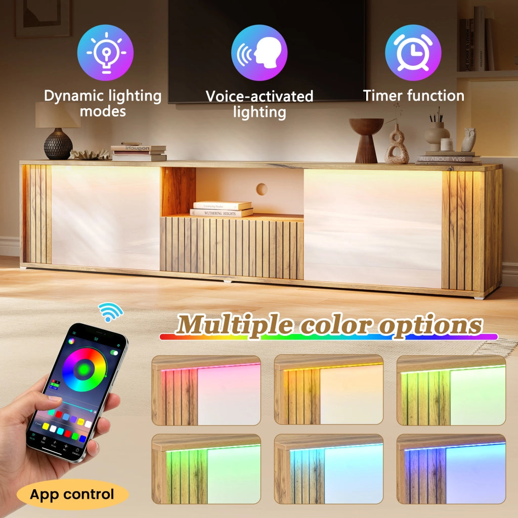 Mobile TV con LED Bluetooth; 2 ante e 1 cassetto; 180 x 40 x 51 cm; bianco e effetto legno