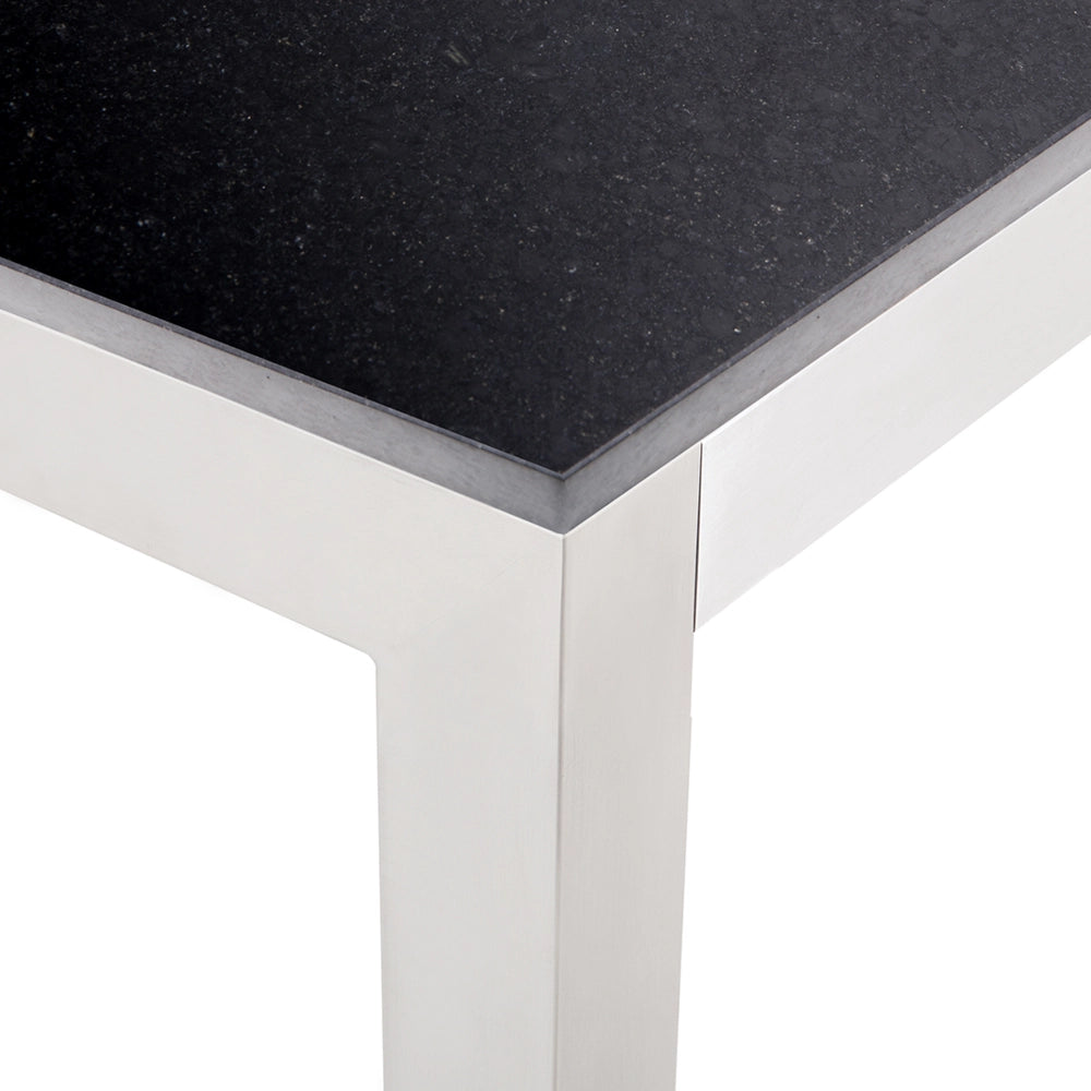 Tavolo da pranzo da giardino Piano in granito Nero e argento Gambe in acciaio inossidabile esterne 6 posti 180 x 90 x 74 cm