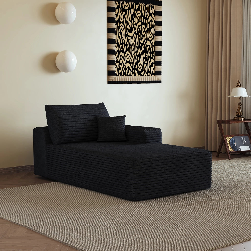 Divano ad angolo convertibile modulare con chaise destra senza montaggio in tessuto morbido nero per salotto e camera da letto
