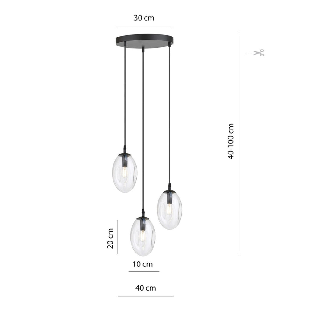Lampada a sospensione Astral in acciaio nero e vetro trasparente