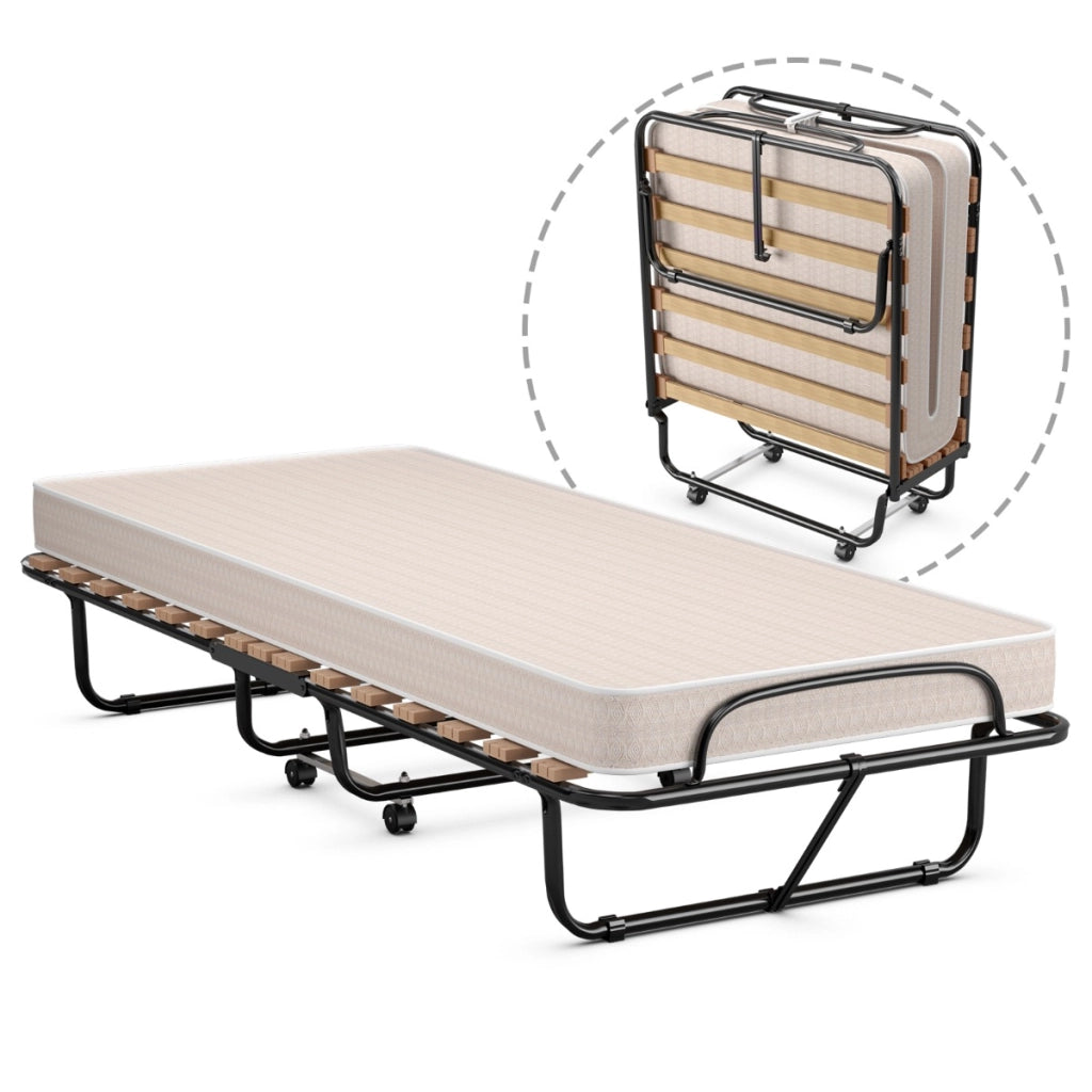 Letto pieghevole con materasso in memory foam struttura resistente e 4 ruote girevoli-Lettino per casa ufficio