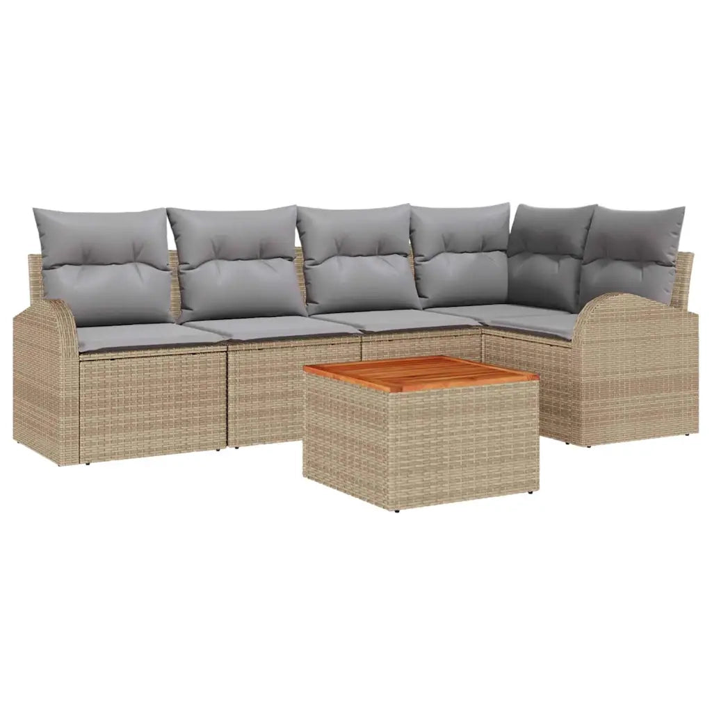 Set Divano da Giardino con cuscino 6 pcs Beige polyrattan