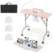 Tavolo manicure pieghevole con aspiratore elettrico e borsa da trasporto, Scrivania portatile unghie con luce led Rosa-Scrivanie
