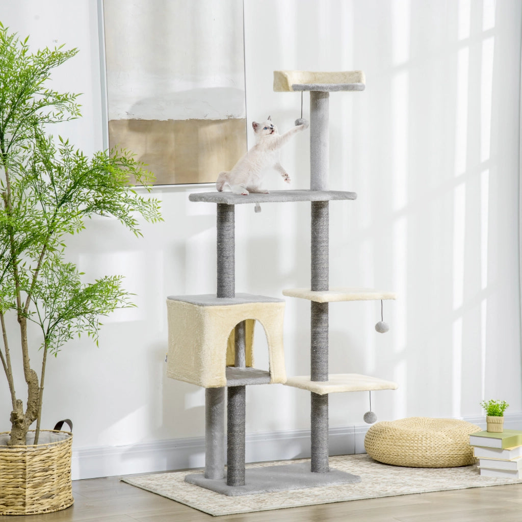 Tiragraffi per Gatti con Lettino, Casetta e Pali in Sisal ¨C Zephmum ¨C 156 cm Alto