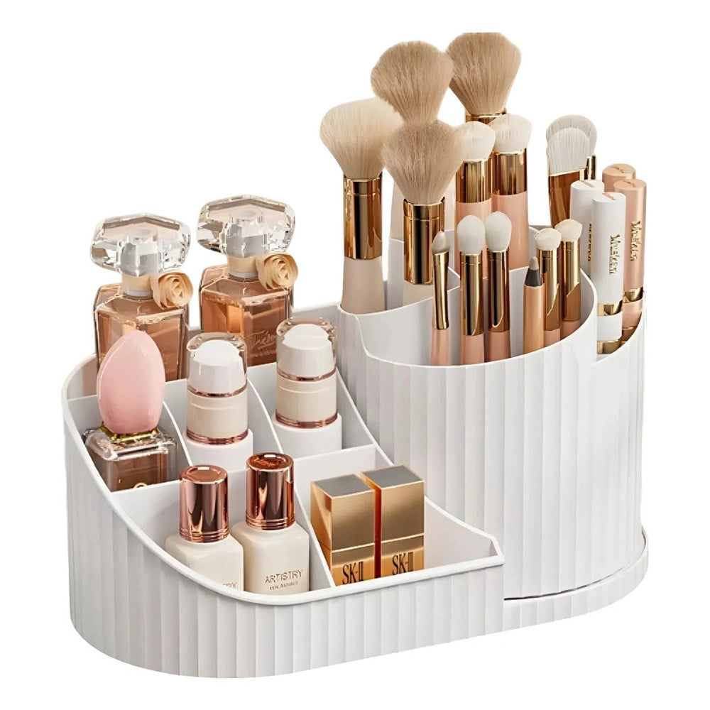 Trade Shop - Organizzatore Per Trucco Cosmetici Rotante Con Portapennelli Multiscomparto Compatto -