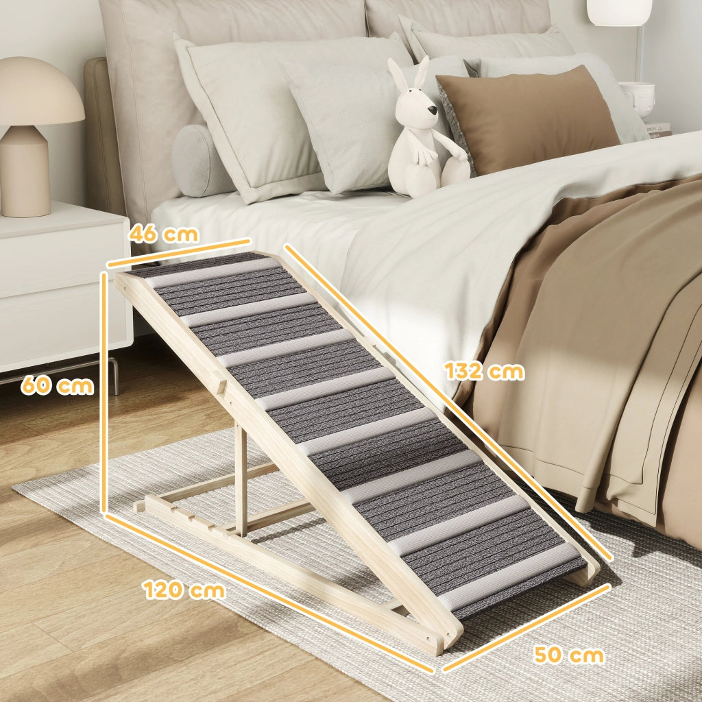 Rampa per Cani Pieghevole ¨C Xylo ¨C Regolabile 41-60 cm, Legno con Tappetino Antiscivolo