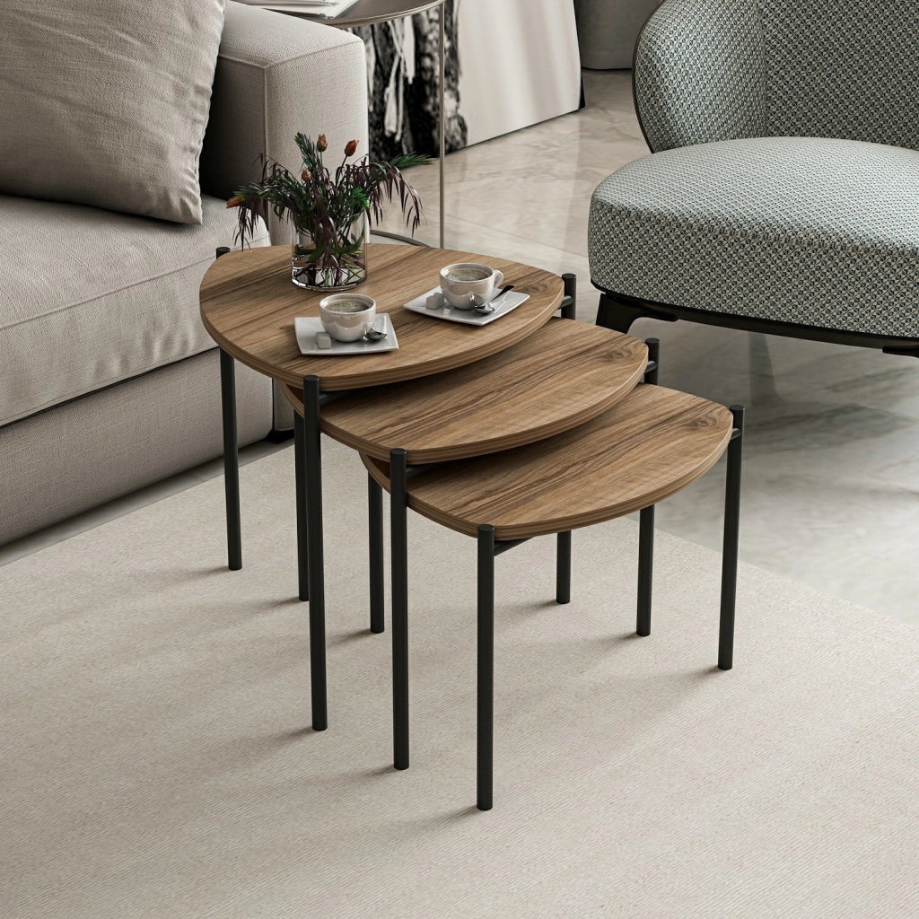 Set di 3 tavolini in legno "Lenny" - 45 x 45 x 45 cm - Marrone