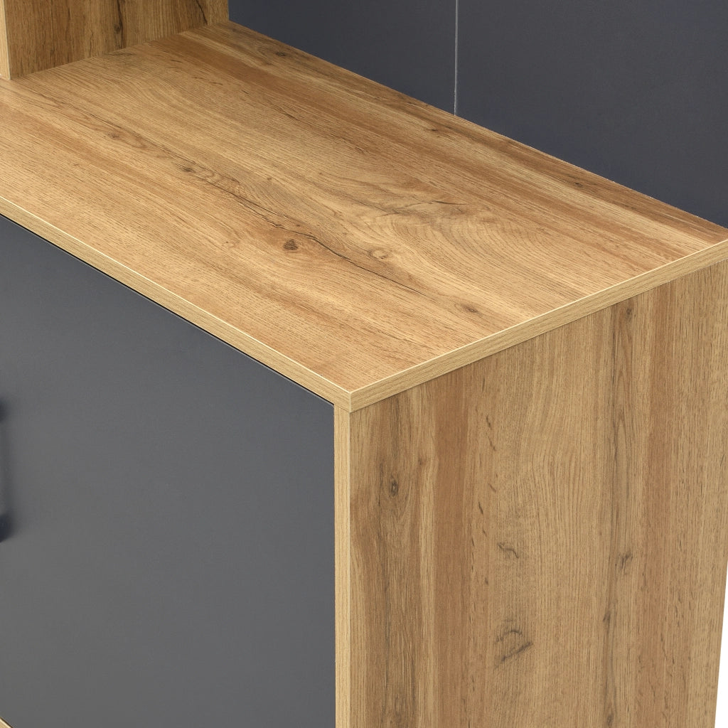 Mobile ingresso con ripiani regolabili e ganci; 4 vani laterali - per ingresso - in truciolare - 100×40×190.5 cm - naturale