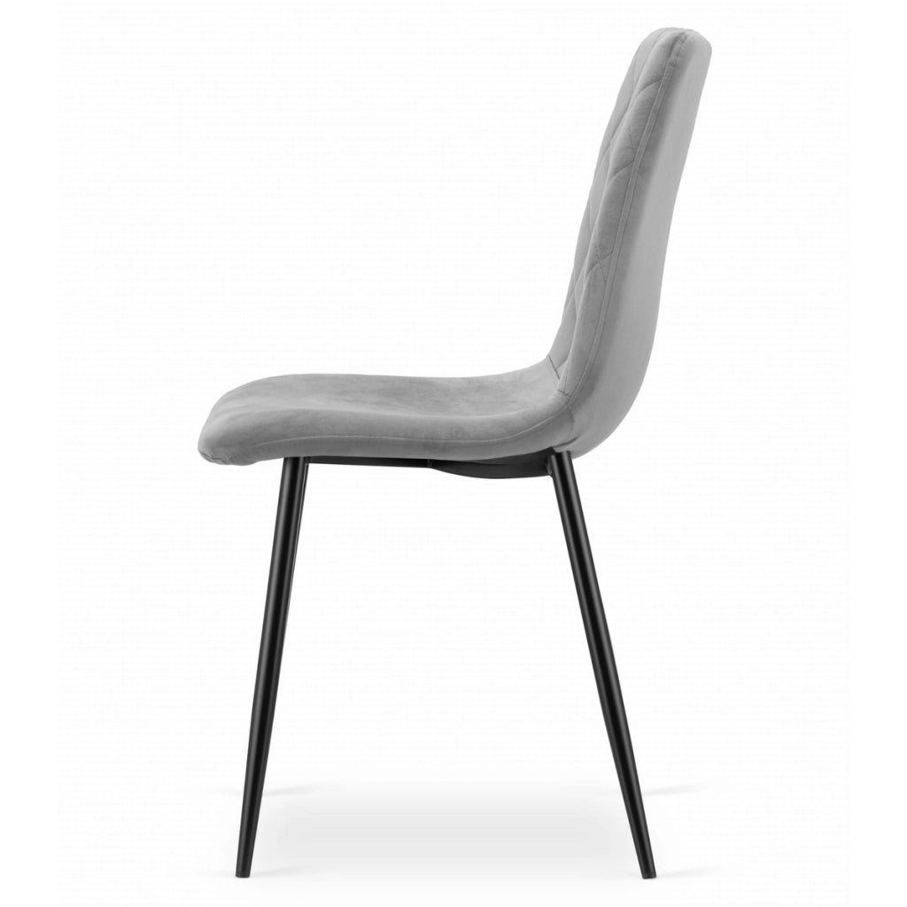 Set di 4 Sedie Turin in Velluto Grigio e Metallo