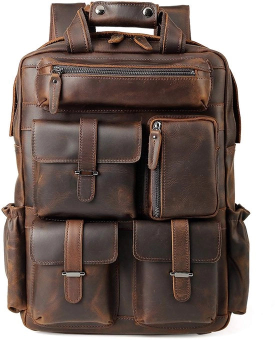 Borsa a Spalla in Pelle per Uomo con Porta Laptop 15,6 Pollici Grande Capacità Borsa da Scuola in Pelle Borsa a Spalla per Uomo Trolley per Uomo per Lavoro e Viaggio, Cuoio Marrone