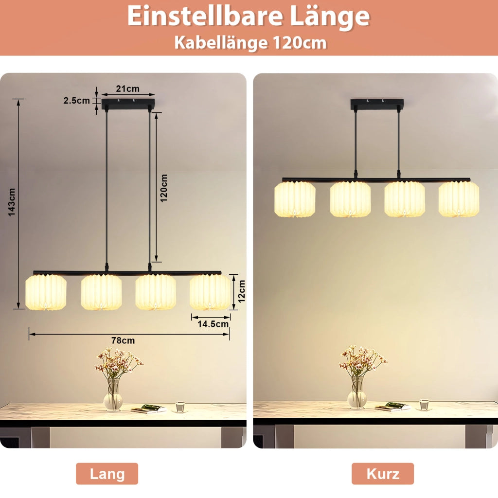 Lampada a Sospensione ZMH vintage lungo ¨C Paralume in carta 4 luci (senza lampadina)