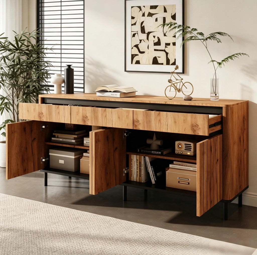 Credenza moderna 160x40x73 cm in MDF, 3 cassetti e 3 ante a lamelle