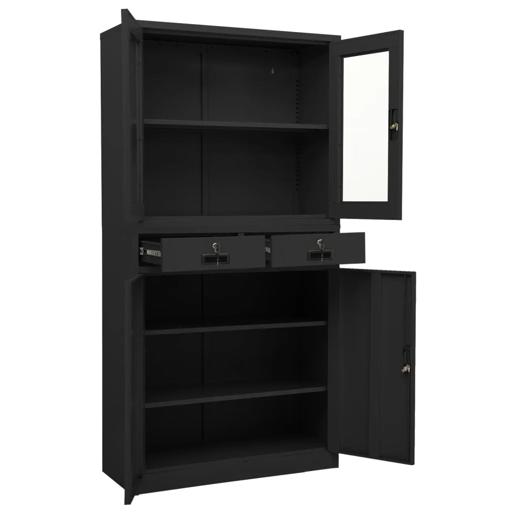 Armadio per Ufficio Antracite 90x40x180 cm in Acciaio e Vetro 336424