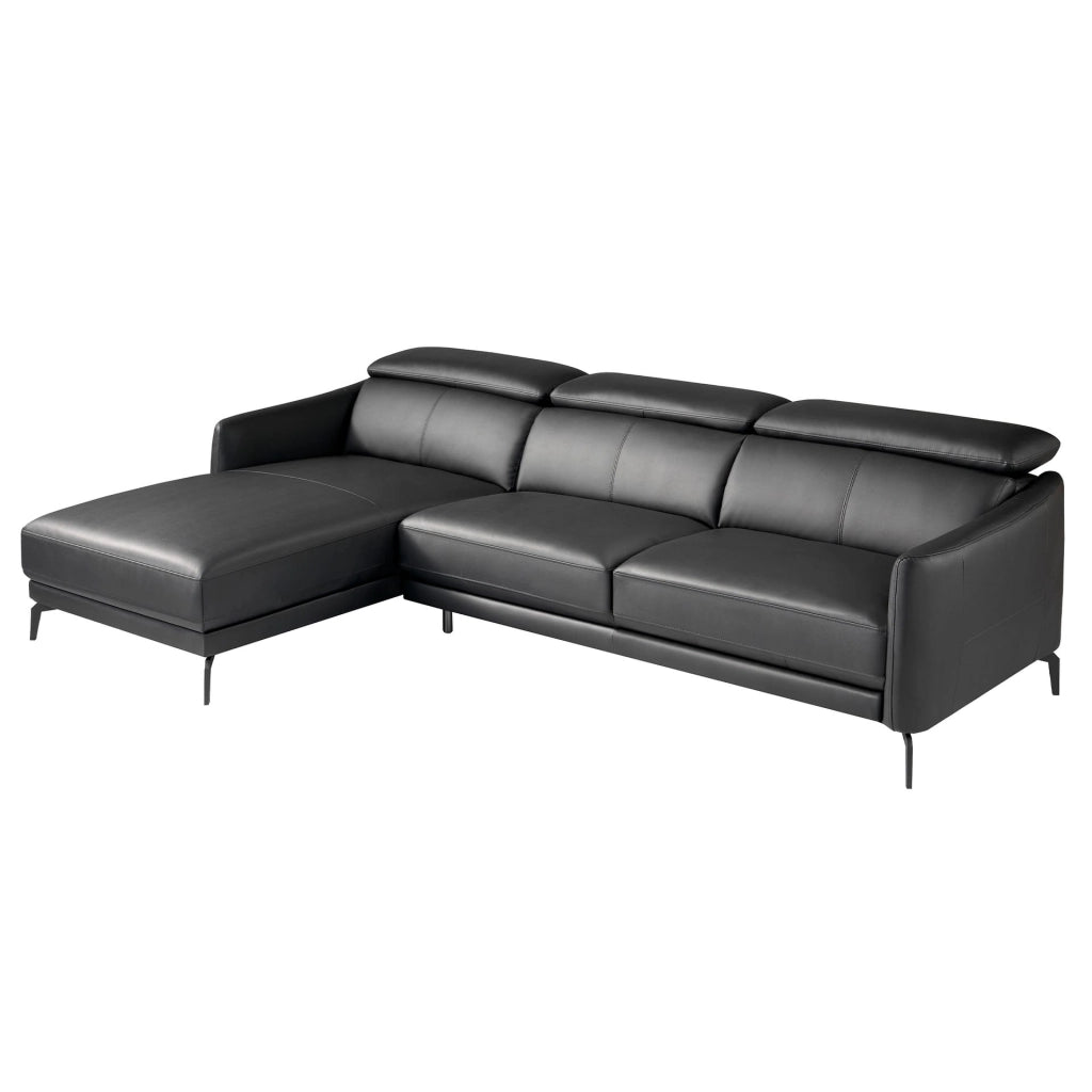 Divano chaise longue sinistro in pelle nera