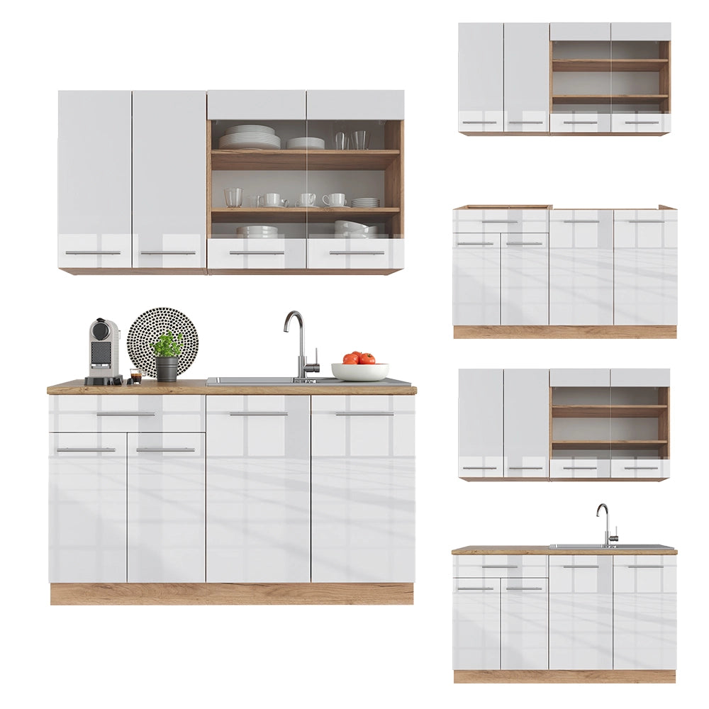 Cucina completa Fame-Line Bianco lucido/Rovere dorato 140 cm, PL Antracite Vicco