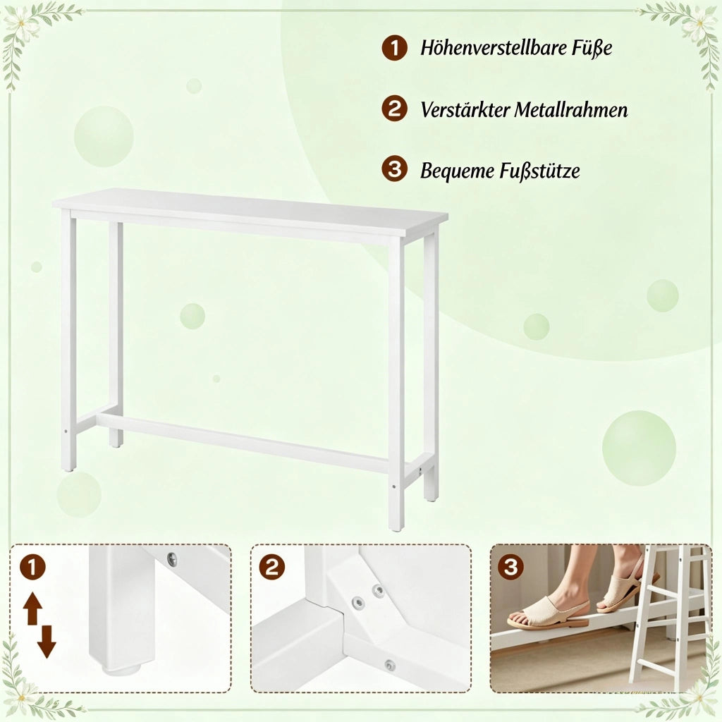 Tavolo da pranzo con struttura in metallo e piano in MDF per cucina e bar, piedini regolabili, portata 150 kg, bianco, 140 × 100 × 40 cm