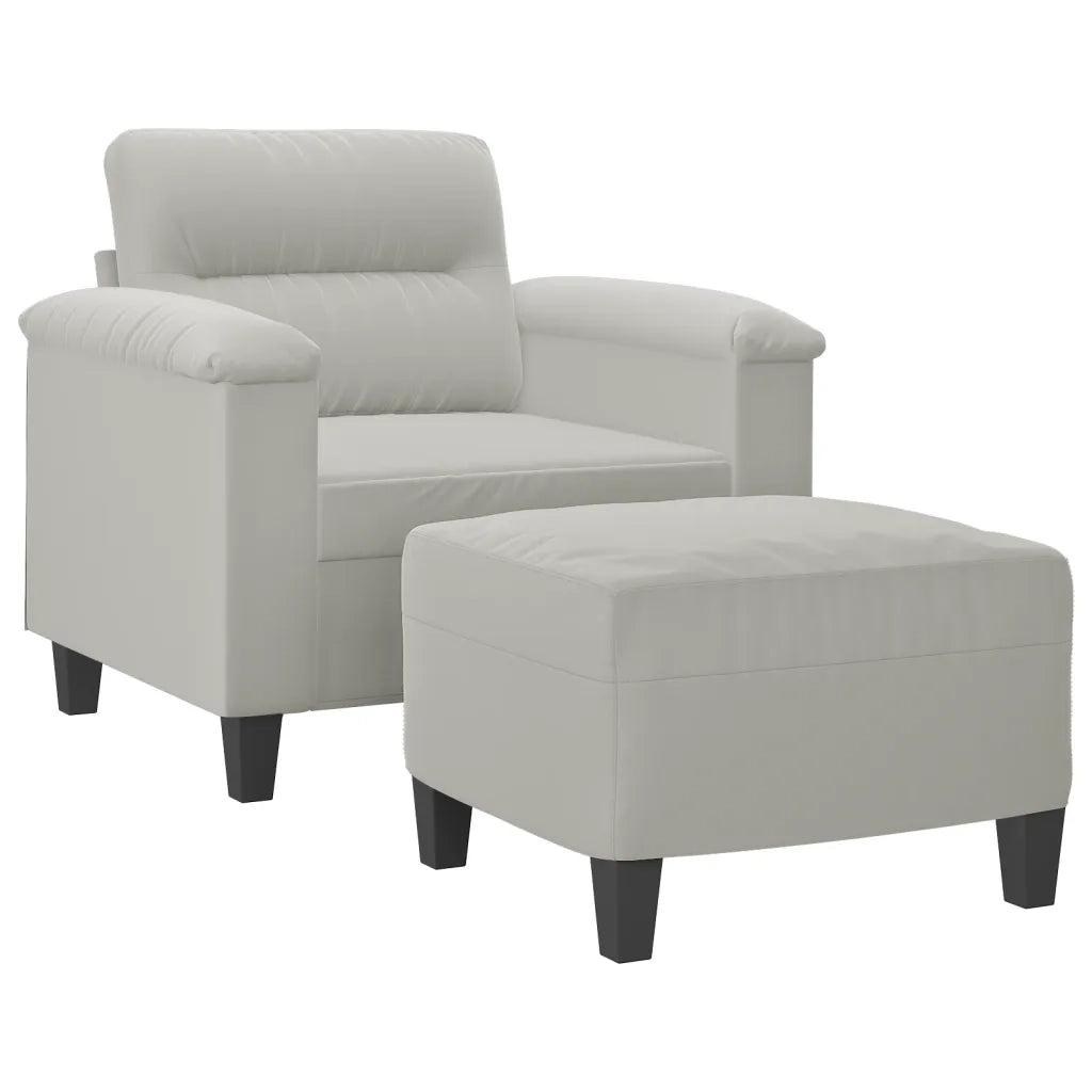 Divano Sedia-Poltrona con Poggiapiedi Grigio chiaro 60 cm Tessuto Microfibra
