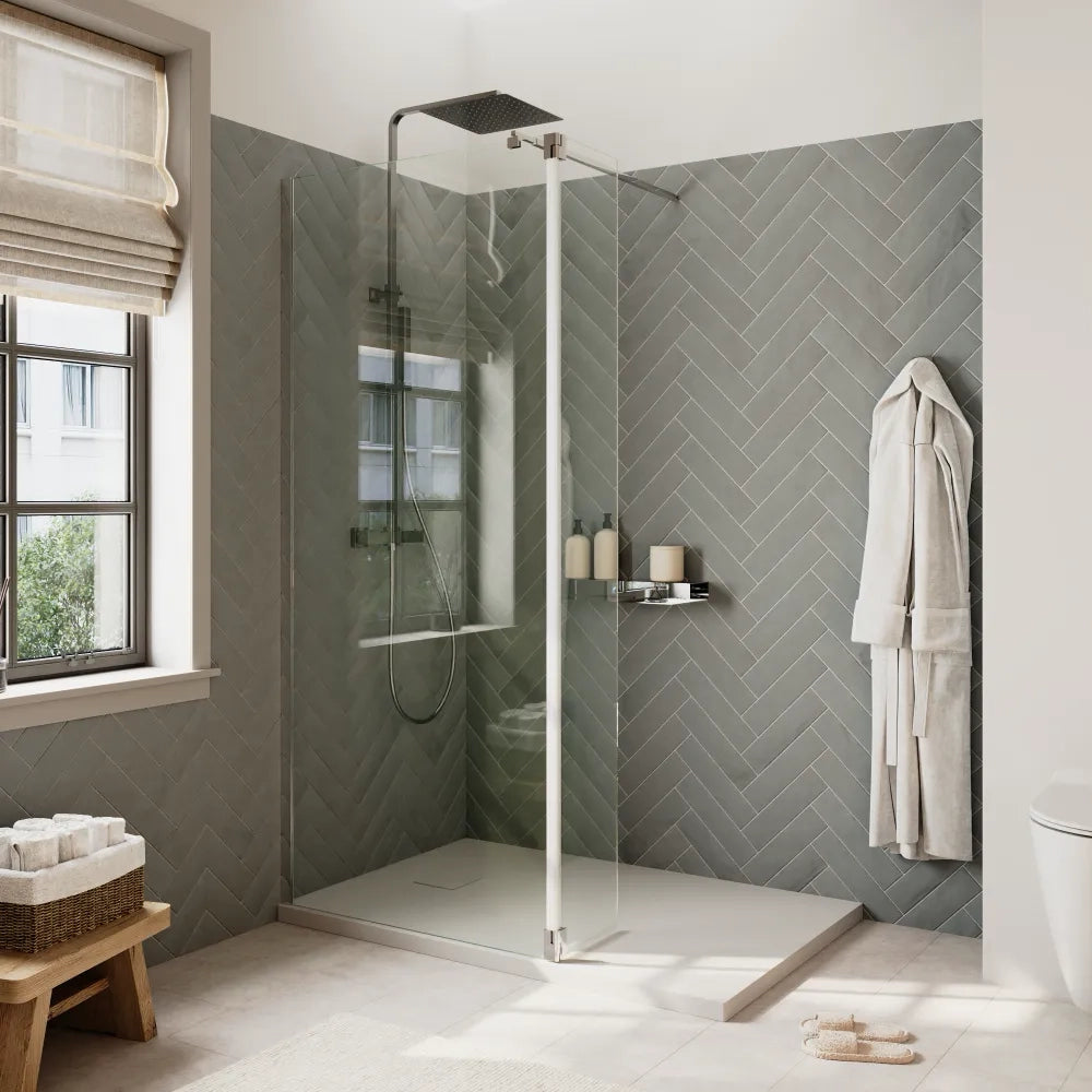 Doccia walk-in 110cm + anta 40cm vetro 8mm trasparente profili cromo | Keros