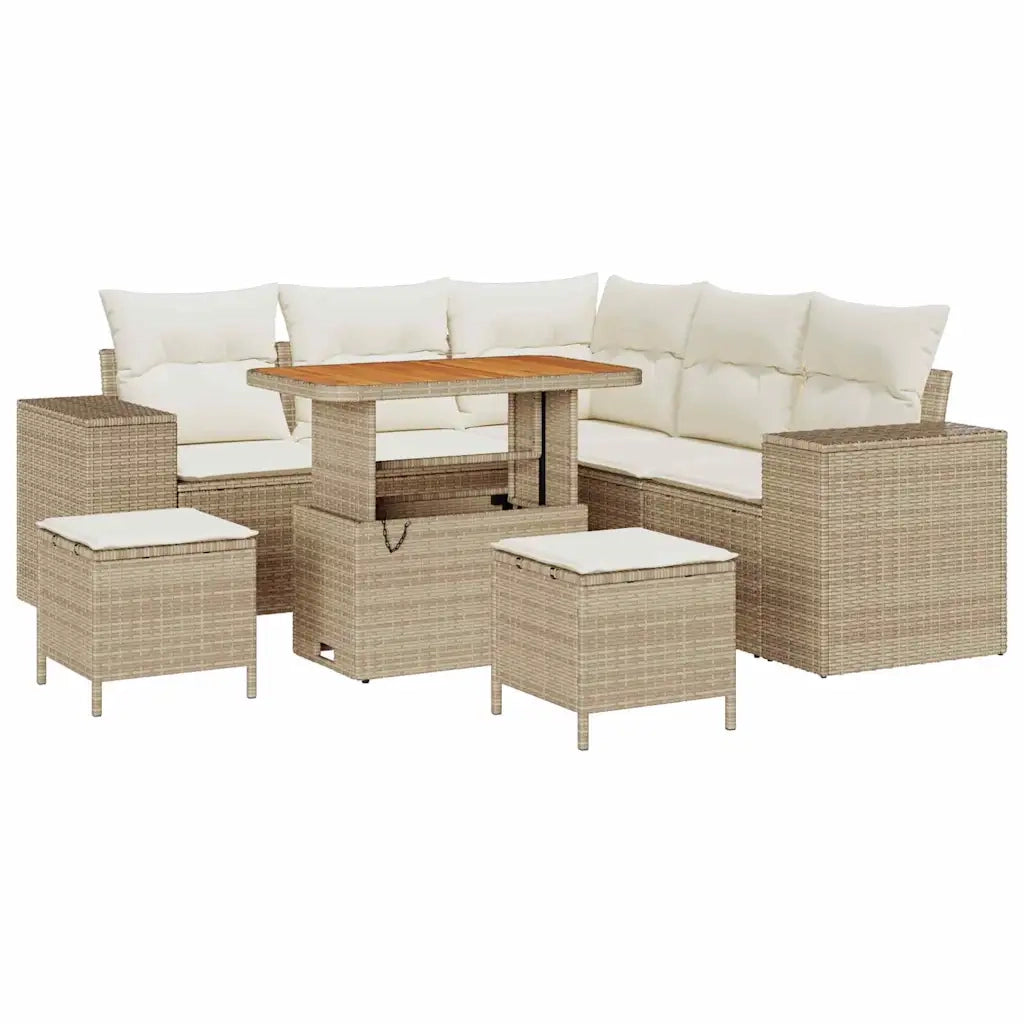 Set Divano da Giardino con cuscino 8 pcs Beige polyrattan