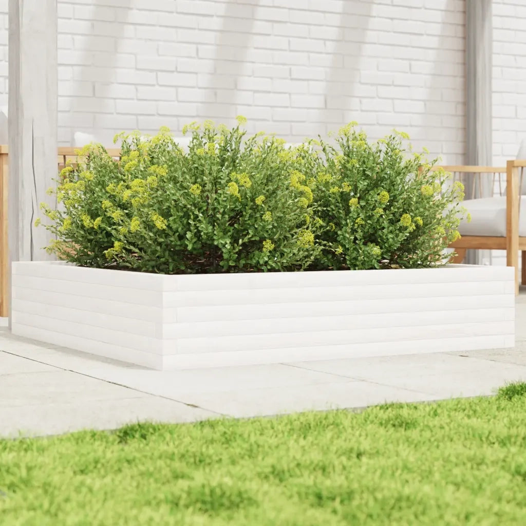 Fioriera da Giardino-Vaso da Esterno Bianca 110x110x23cm Legno Massello di Pino