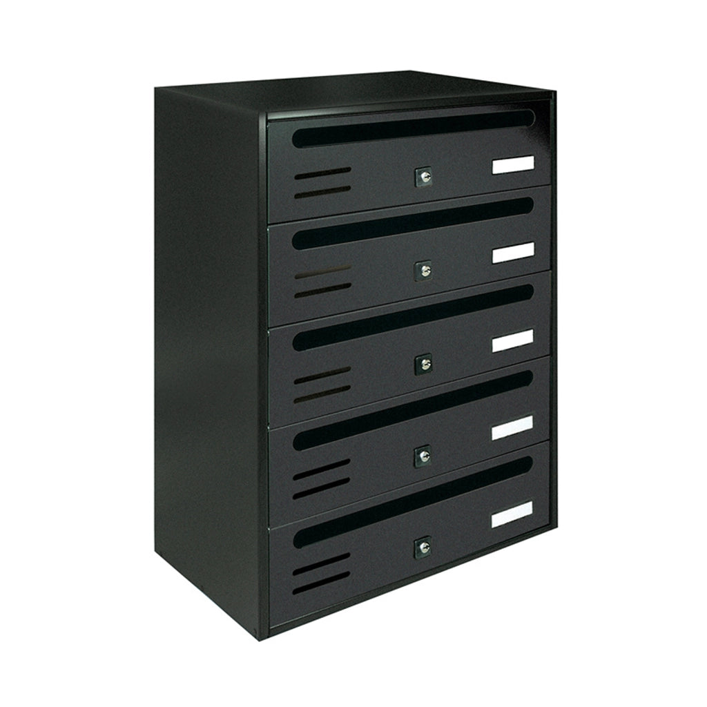ALUBOX CUBO Cassette Postali Condominiali 5 Posti 53X38,5X25 Cm In Lamiera Zincata Cassetta Postale Condominiale Orizzontale Da Esterno E Interno Protetto COLORE: ANTRACITE