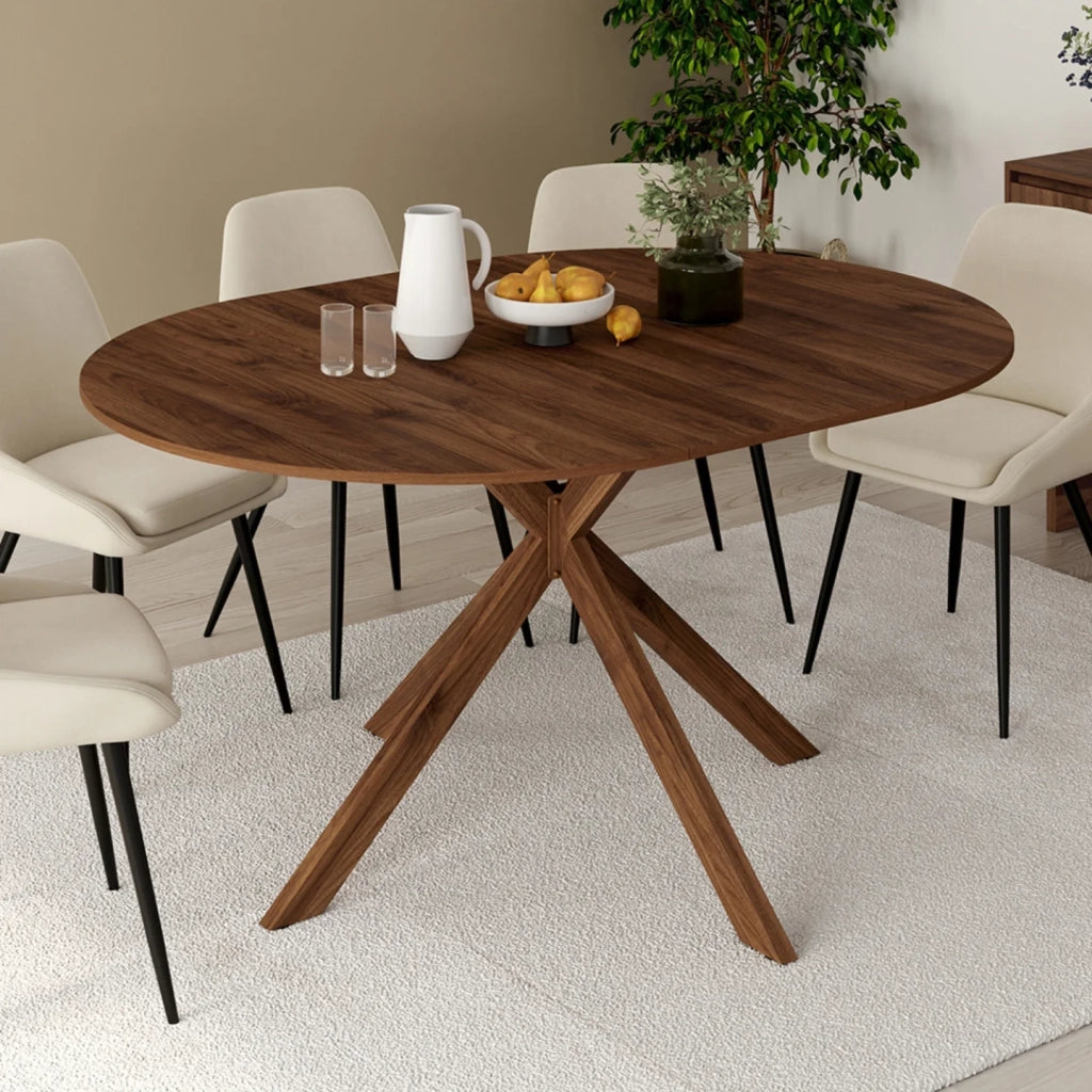 IDMarket - ALIX tavolo da pranzo rotondo allungabile 4-8 persone noce gamba a ragno 110-150 cm
