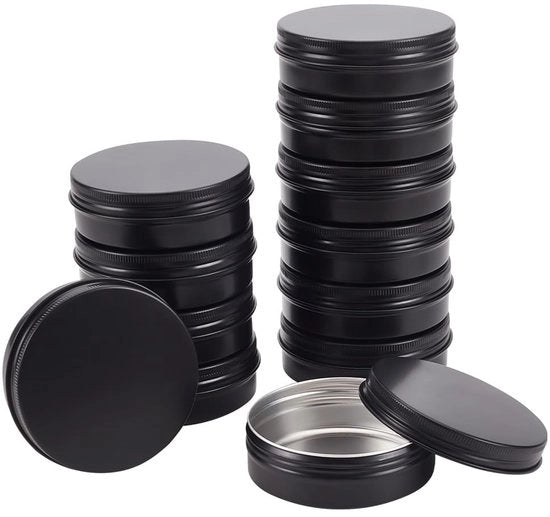 Bottiglie in Alluminio 12 Unità - 100 ml - Coperchio a Viti Nera - Alluminio Duraturo - Contenitore in Metallo - Alta Qualità - Contenitori in Metallo