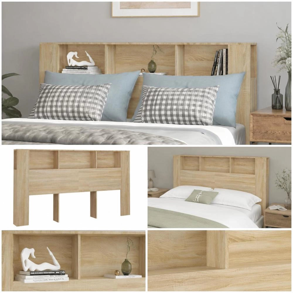 Headboard With Shelves, Sonoma Oak, 180x18.5x104.5 Cm
