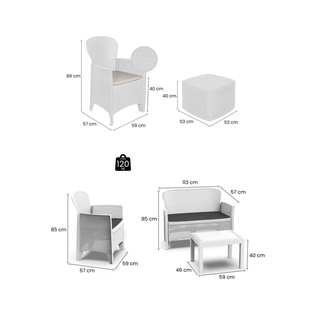 Salottino Outdoor Dervio, set Salotto da Esterno 6 Posti Made in Italy, Bianco