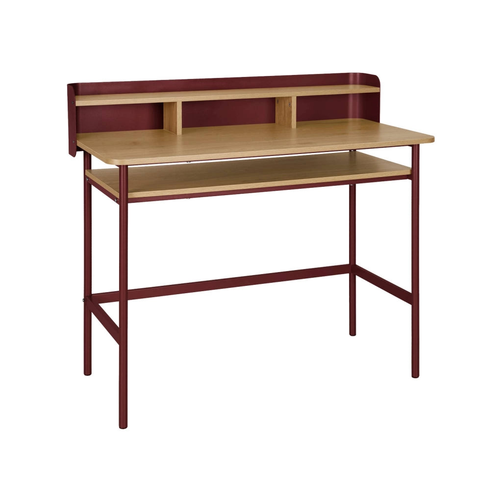 Scrivania in metallo e legno con 3 vani, rosso