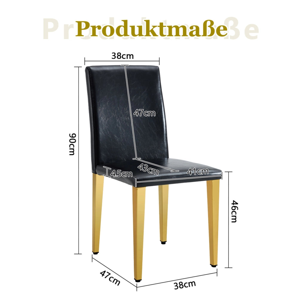 Set di sedie da pranzo moderne in PU nero con gambe in metallo dorato