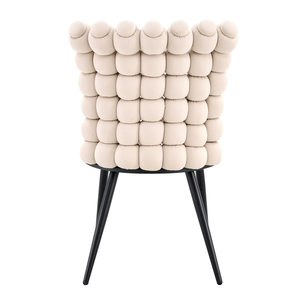 Sedia da pranzo in velluto avorio con gambe in metallo nero, design moderno