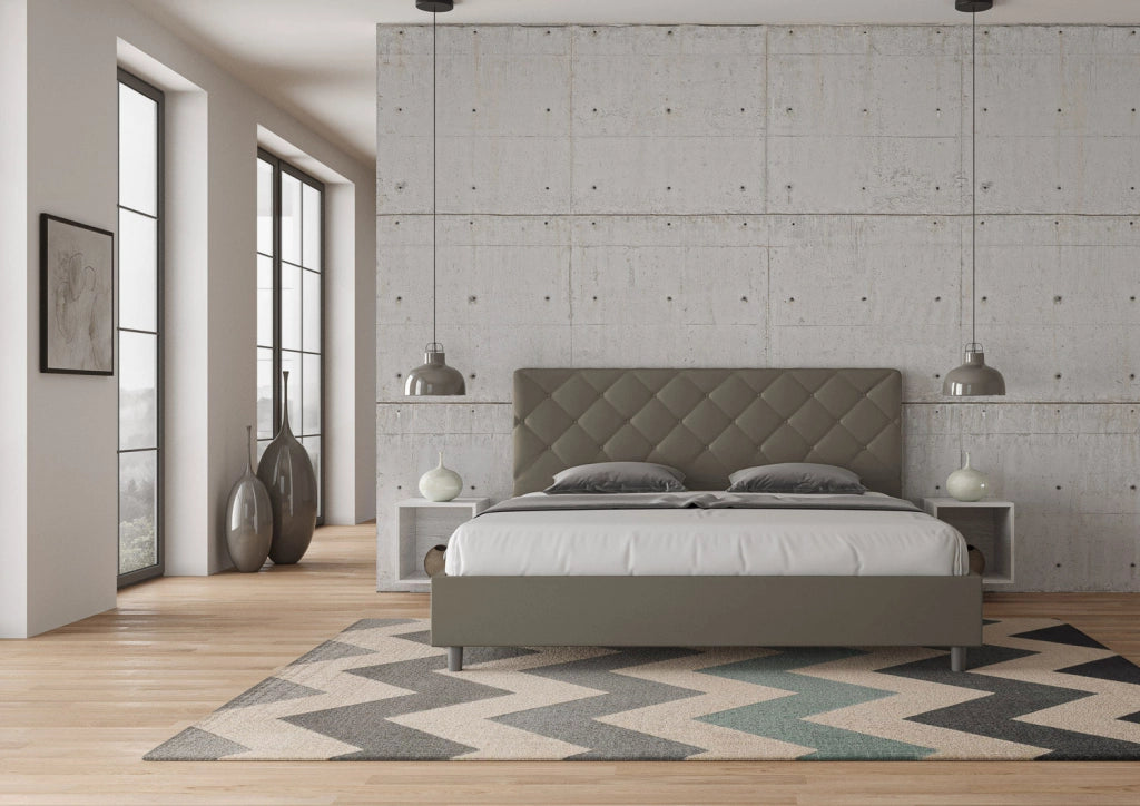 BS COM Letto matrimoniale king size contenitore imbottito 190x200 similpelle cappuccino